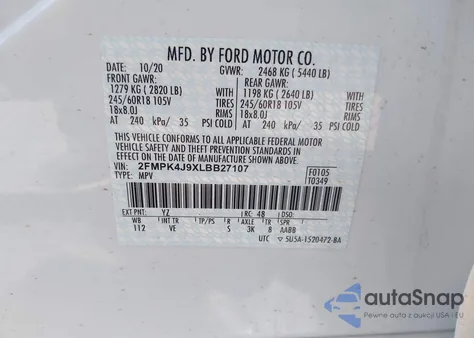 2020 Ford Edge Sel from USA, damaged, VIN 2FMPK4J9XLBB27107